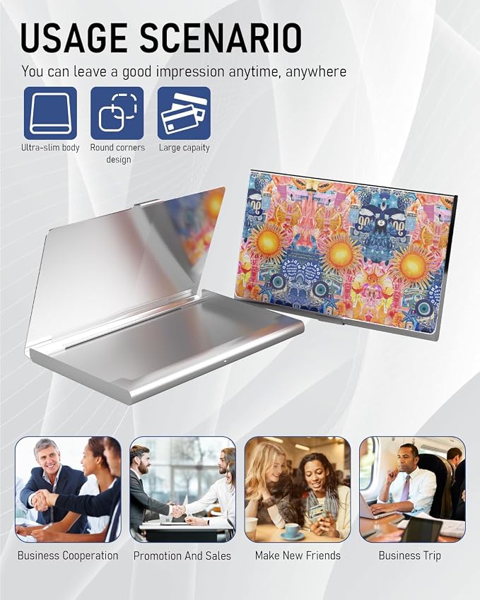 Business Card Metal Slim Organizer, Professional Stainless Steel Square Pocket - Image 6