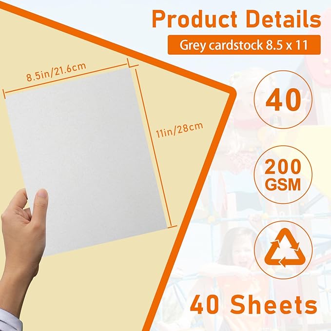 40 Sheets Grey Cardstock 8.5 x 11 Certificate Paper, 75lb Heavyweight Scrapbooking Paper Card Stock for Wedding Invitations, School Crafting, Memus, Business Cards, Graduations-DeskLoop Office