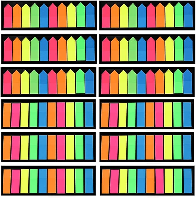 3000 Pieces Neon Page Markers Sticky Index Tabs, Colored Index Tab Flags, Fluorescen Sticker Tabs Note for Books, 12 Sets 2 Designs-DeskLoop Office