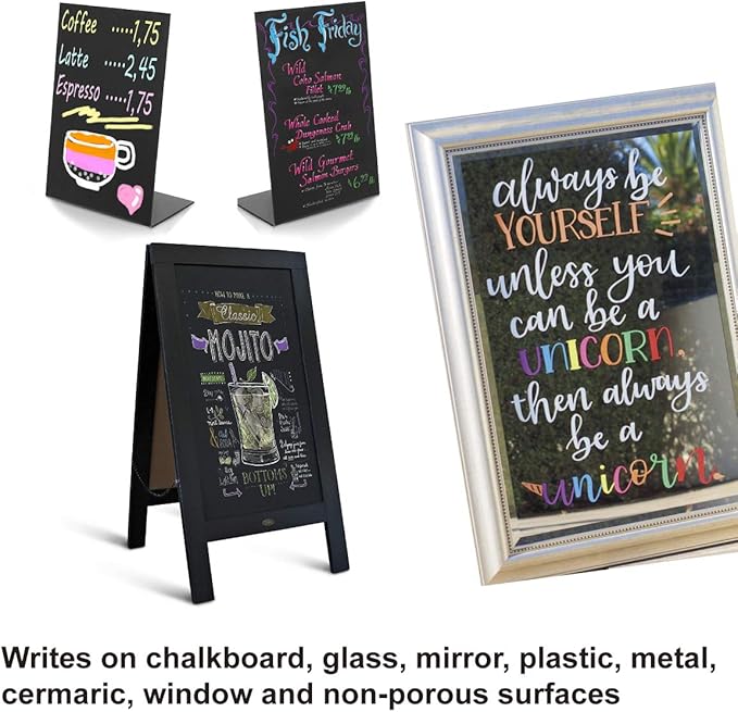 ZEYAR Liquid Chalk Marker-Wet Erase Marker, 6mm Reversible Tip-Bullet or Chisel, 8 Colors, Large Capacity, Writes on Nonporous Chalkboards, Bistro Boards, Windows and Plastic (8 Basic Colors)-DeskLoop Office