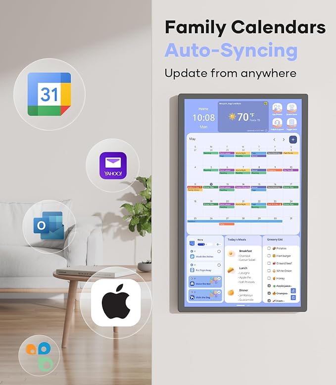 Cozyla Digital Calendar+ 2: 24 inch Wall Planner Touch Screen Chore Chart Customize Dashboard Smart Electronic Calendar for Family Schedules Meal Planner Support Any Google Play App Wall Mount Black-DeskLoop Office