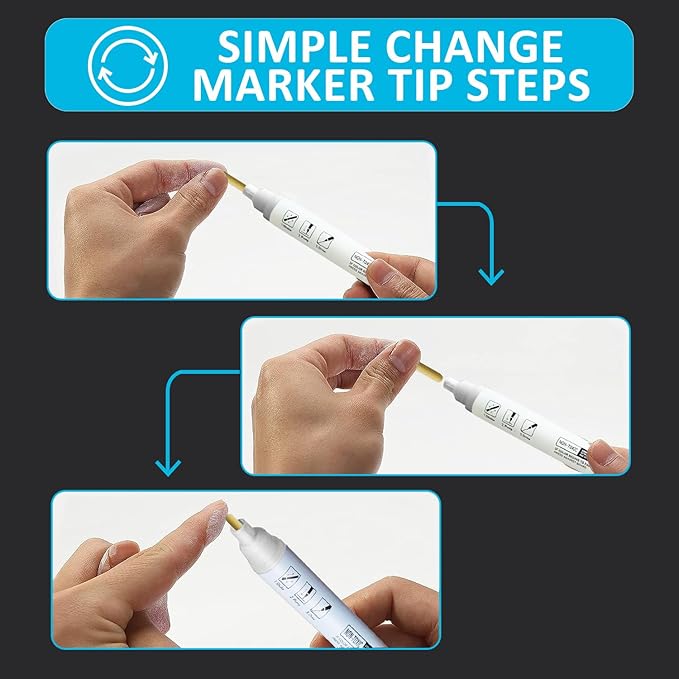 White Dry Erase Markers for Black Glass Board, 2-in-1 Premium Reversible Dual Tip - Bullet & Fine Point, Erasable Blackboard Chalkboard Liquid Chalk Markers Pens, 10 Pack-DeskLoop Office