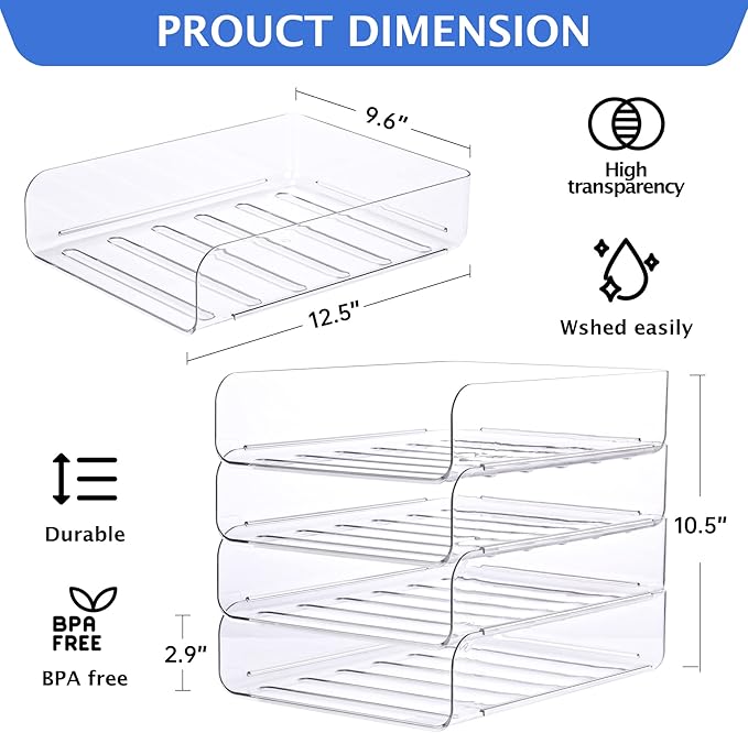 Set of 4 Office Organization and Storage, Clear PET Letter Tray Desk Organizer, Stackable Document and File Paper Organizer for Office Supplies-DeskLoop Office