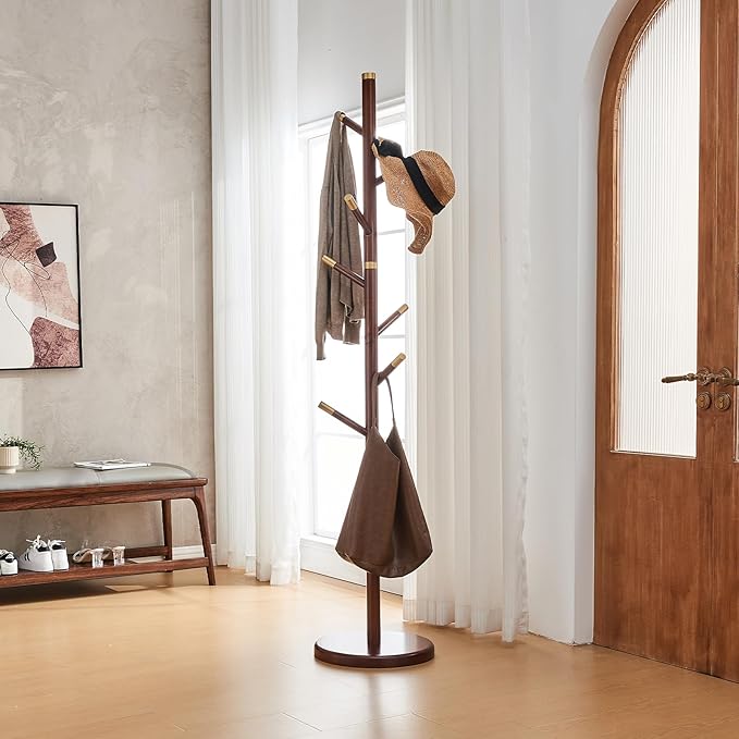 Uniclinens Coat Rack Freestanding Solid Wood Coat Tree Standing with 7 Hooks, Coat Rack Stand Creative Tree Branch-look (Walnut)-DeskLoop Office