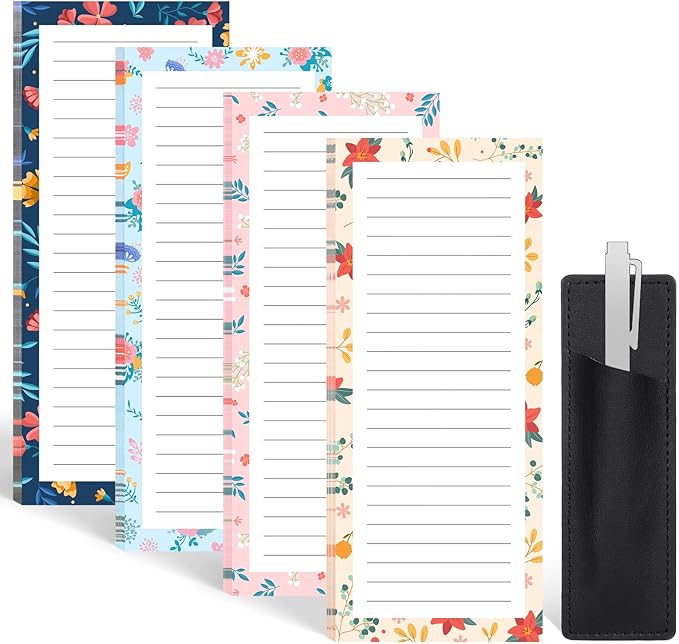 4 Pack Magnetic Note Pad for Fridge with Pen Holder, Totally 200 Sheets Magnetic To Do List, Shopping List, Grocery List, Memo Pads for Refrigerator(Flower Design)-DeskLoop Office