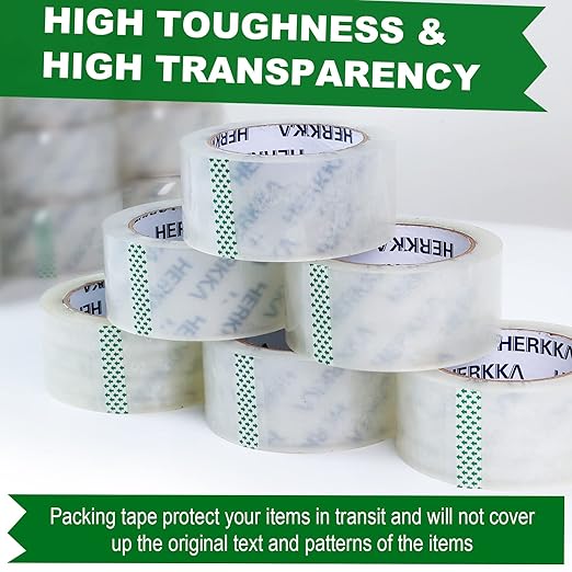 HERKKA Clear Packing Tape, 18 Rolls Heavy Duty Packaging Tape for Shipping Packaging Moving Sealing, Thicker Clear Packing Tape, 1.88 inches Wide, 65 Yards Per Roll, 1170 Total Yards-DeskLoop Office