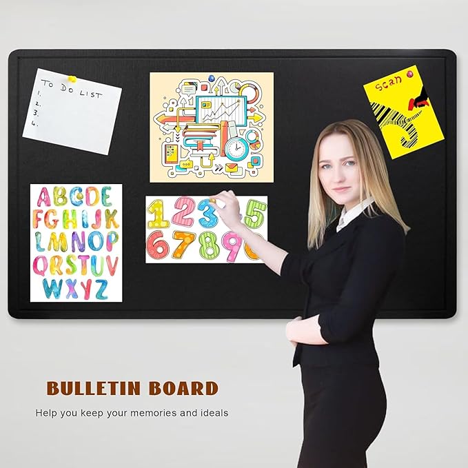 Large Bulletin Board - 72 X 48 inches Cork Board with 30 Pushpin, 6' x 4' Felt Cork Board Notice Pin Board, Self-Adhesive Vision Board Mood Board Foldable Photo Board for Wall (Black)-DeskLoop Office