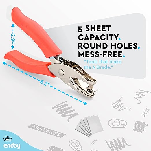 Premium Single Hole Paper Punch Cushion Grip Heavy Duty Hole Puncher for Greeting Cards Scrapbook Notebook Puncher Craft Paper Hand Tool - Assorted Colors, Colors May Vary - by Emraw (1PK)-DeskLoop Office