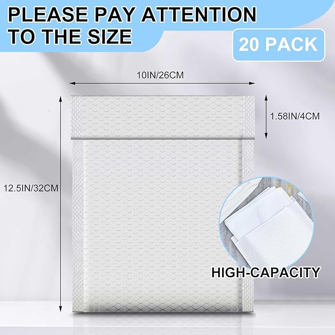 Ireer 20 Pack Extra Large Bubble Mailers 10 x 13" Poly Padded Envelopes Cushioned Mailing Envelopes Bubble Padded Mailers Self Adhesive Waterproof Shipping Bags for Business Gift Packaging-DeskLoop Office