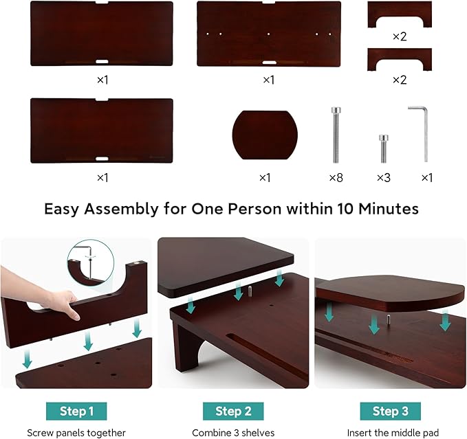 Nnewvante Monitor Stand Riser, Upgrade Height Large TV Riser, 60 inch Large Bamboo Dual Monitor Stand for Desk, 3 Shelves Desktop Screen Riser with Adjustable Length Angle for Computer Laptop Walnut-DeskLoop Office