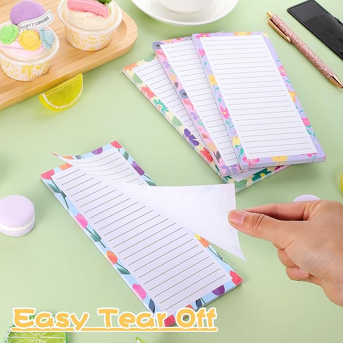 4 Pack Magnetic Note Pad for Fridge with Pen Holder, Totally 200 Sheets Grocery List Magnet Pad for Refrigerator Magnetic Shopping List Pad(Floral Design)-DeskLoop Office