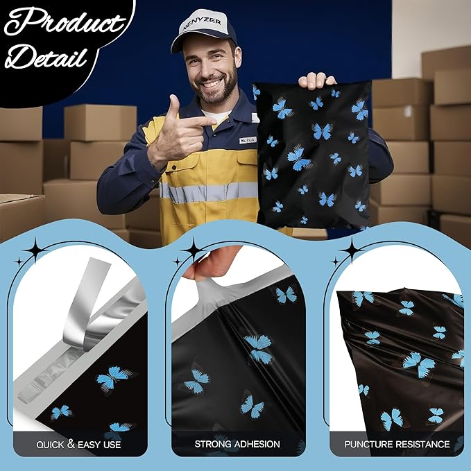 butterfly Poly Mailer 12x15.5 Inch 50 Pcs, Waterproof Shipping Bags for Clothing, Tear-Resistant Mailier Bags, Strong Mailing Bags with Self-Seal-DeskLoop Office