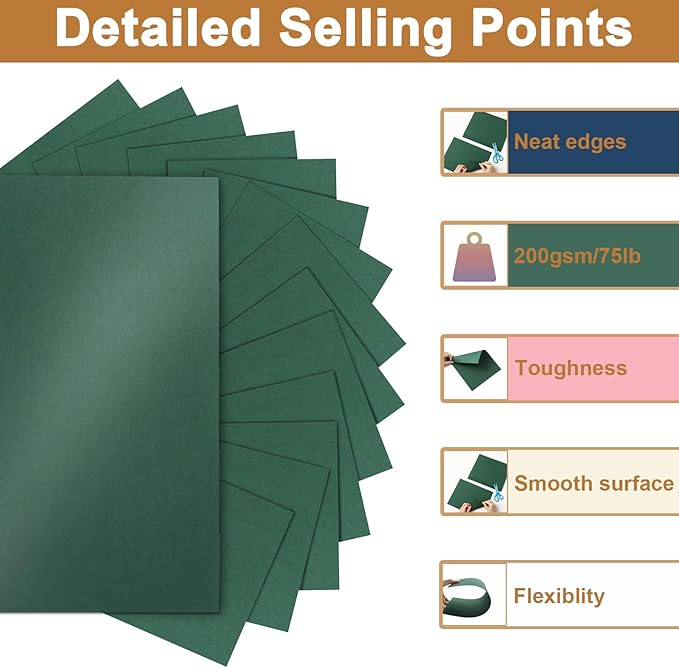 120 Sheets Dark Green Shimmer Cardstock 8.5 x 11 Metallic Paper, 92lb Heavyweight Craft Paper Card Stock for Christmas, Birthday Decorations, DIY Cards Making, Invitations-DeskLoop Office