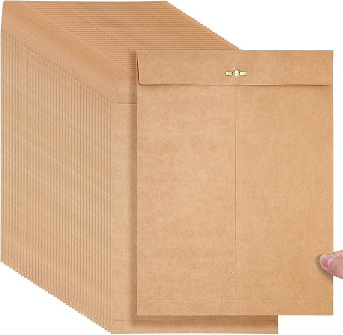 Teling 50 Pcs Manilla Envelopes Clasp Kraft Catalog with Closure for Storing Mailing 28 lb Kraft Envelope Paper for Office Document School Business Home(Brown,9 * 12)-DeskLoop Office