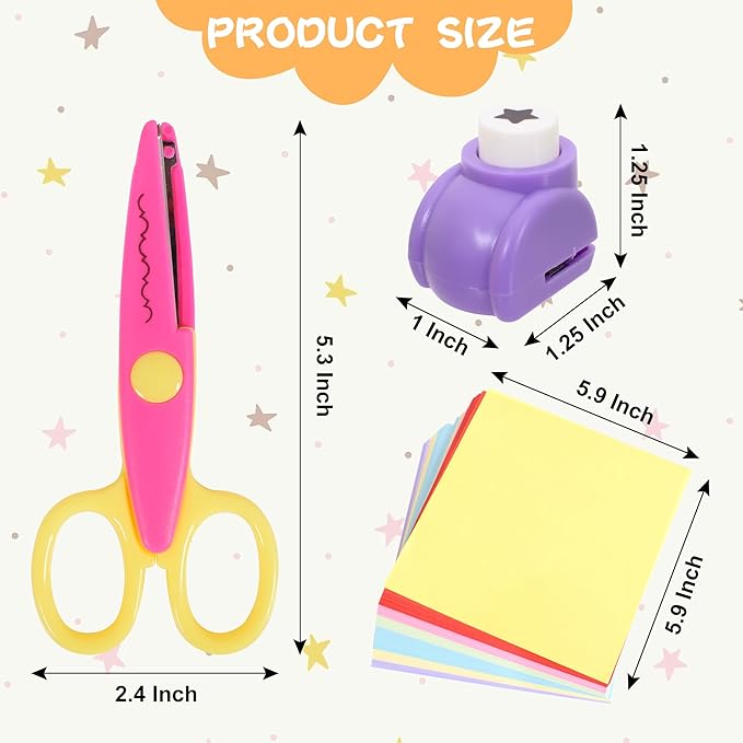 12 PCS Craft Scissors Decorative Edge, 12 PCS Small Hole Punch Shapes, 90 Sheets Colorful Origami, Kids Adults Craft Kit for DIY Crafts, Scrapbooking, Card Making, School Supplies-DeskLoop Office