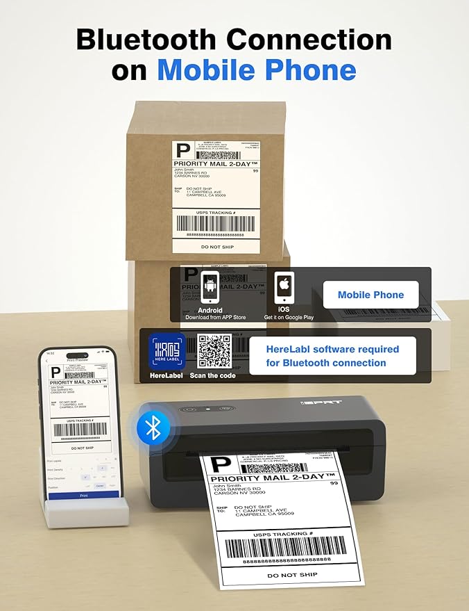 iDPRT Shipping Label Printer 4x6 Bluetooth Thermal Label Printer for Small Business and Shipping Package, Support Android, iPhone, Windows, macOS, Widely Used for Amazon, Shopify, Ebay-DeskLoop Office