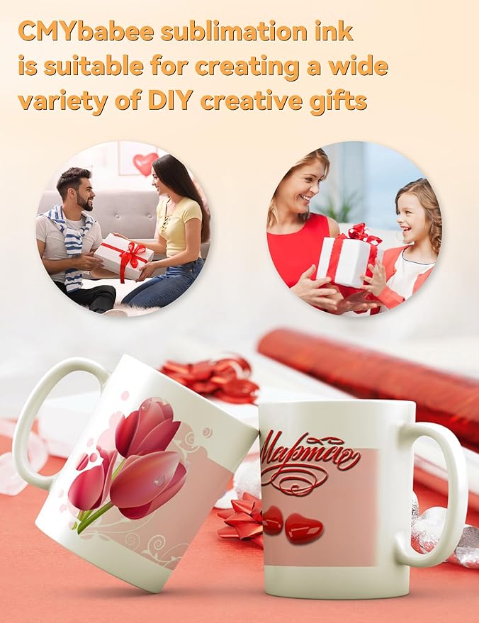 CMYBabee Sublimation Ink Refill Bottles Compatible for Epson Printers ET2800 ET15000 ET8550 ET2400 ET4800 ET2850 ET2803 ET3830 ET3850 ET4850 Heat Press Transfer on Mugs T-Shirts(4 Pack)-DeskLoop Office