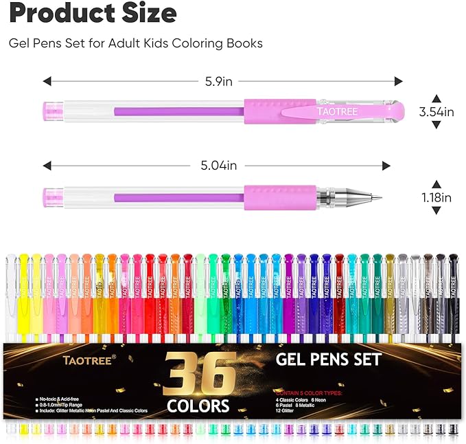 Taotree Glitter Gel Pens, 36 Color Neon Glitter Pens Fine Tip Art Markers Set 40% More Ink Colored Gel Marker for Coloring Book, Drawing, Coloring, Scrapbook, Journaling, Sparkle Easter Gifts kids-DeskLoop Office