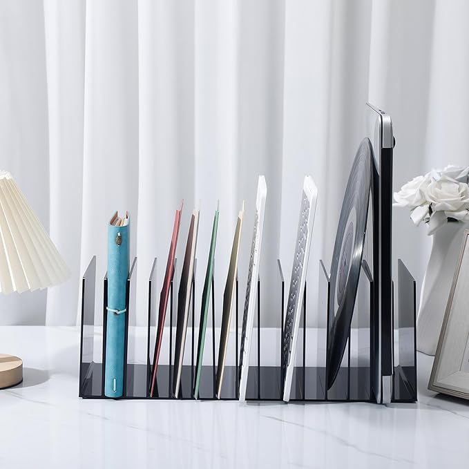 Ctosree Acrylic File Organizer for Desk Vertical 15 Compartments File Sorter Mail Organizer Desktop Countertop Folder Stand Racks for Office Home School Desk(Rectangle,Black)-DeskLoop Office