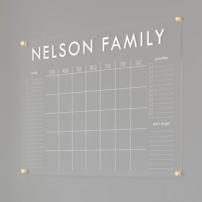 Personalized Clear Acrylic Calendar for Wall, Calendar Whiteboard for Wall, Dry Erase Wall Calendar, Wall Calendar Organizer System for Home (Block, White, 38"W x 26"H)-DeskLoop Office
