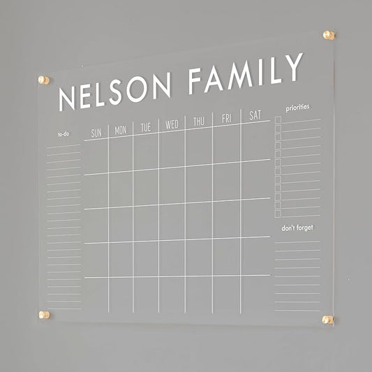 Personalized Clear Acrylic Calendar for Wall, Calendar Whiteboard for Wall, Dry Erase Wall Calendar, Wall Calendar Organizer System for Home (Block, White, 38"W x 26"H)-DeskLoop Office