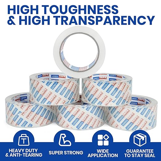 ADHES 96 Rolls Packing Tape with Dispenser Gun, 2.6 Mil Heavy Duty Packaging Tap for Shipping, Moving and Storing, 1.88 Inch x 55Yards, Super Clear-DeskLoop Office