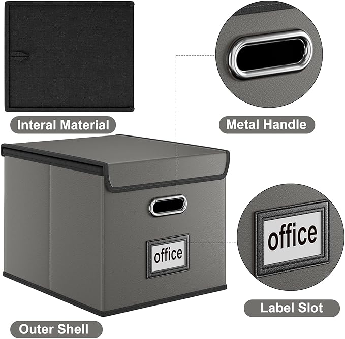 Huolewa Portable Leather File Organizer Boxes with Lids, Office Document Boxes Organizer, Filing Boxes, Decorative Small File Boxes for Hanging Files with Plastic Slide for Office/Decor/Home-DeskLoop Office