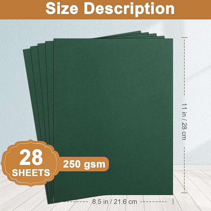 28 Sheets Dark Green Cardstock 8.5 x 11 Craft Paper, 92lb Heavyweight Christmas Green Card Stock for DIY Cards Making, Invitations, Thank You Cards, Birthday, Menus-DeskLoop Office