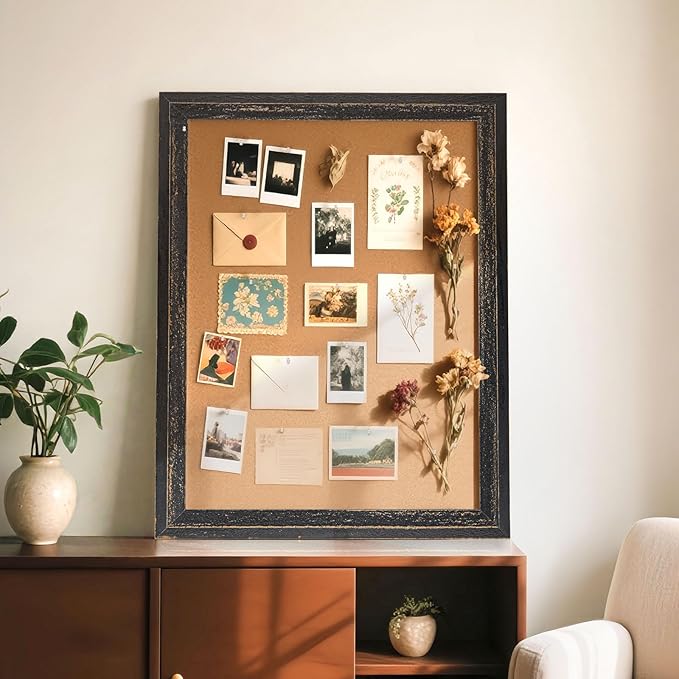 Cork Board Bulletin Board - 24" x 18" - Rustic Black Frame Corkboard for Wall - Decorative Pin Board, Message Board, Vision Board, Picture Board, Photo Board-DeskLoop Office