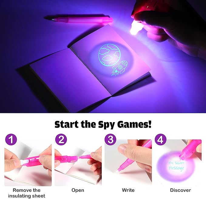 GIFTINBOX Invisible Ink Pen, 16PCS Spy Pen with UV Light for Kids, Birthday Party Favors for Kids 4-8 8-12, Classroom Prize for Students Magic Marker for Secret Message-DeskLoop Office