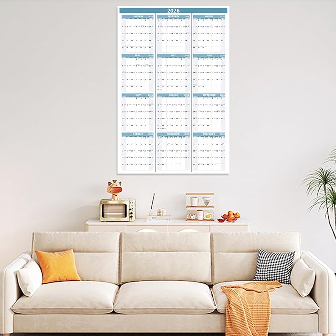 2026 Wall Calendar 34.8" x 22.8" Large Vertical Yearly Wall Hanging Calenda with Julian Date Thick Paper Calendar 12 Month Annual Wall Planner for Wall Office Fridge(Light Blue)-DeskLoop Office