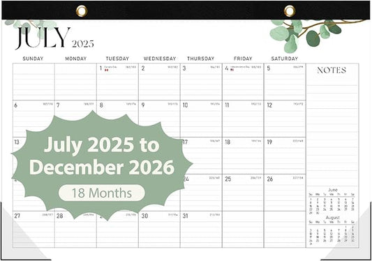 Desk Calendar 2025-2026, 18 Months (July 2025 to December 2026) - Large Size 17" x 12" Desktop/Wall Monthly Calendar with To Do List, Personal Desk Calendar Planner for Home, School, Office - Leaf-DeskLoop Office