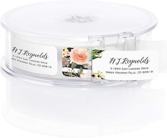 Black and White Stripe Floral Rolled Address Labels/Roll of 250 Personalized Return Address Labels/Designer Return Address Stickers in Elegant Plastic Dispenser-DeskLoop Office