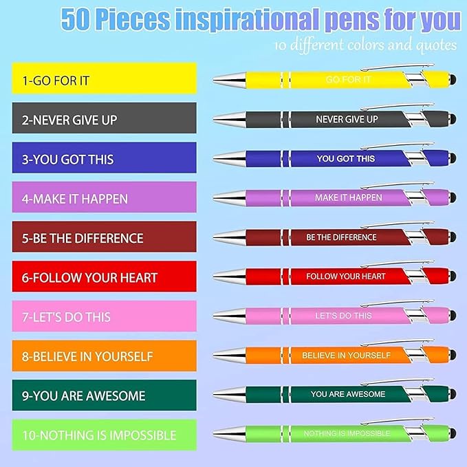 100 Pcs Inspirational Pens - Motivational Ballpoint Bulk Pens with quotes Stylus Tip Gifts for School Coworkers Office Supplies Black Ink-DeskLoop Office