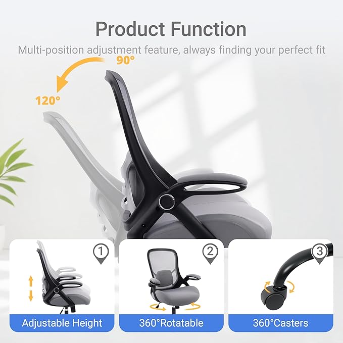 HYLONE 400lbs Heavy Duty Office Chair, 5" Thickened Seat Ergonomic Desk Chair with Adjustable Armrests, Home Office Computer Chairs for Long Hours Mesh Executive Chair(Dark Grey)-DeskLoop Office