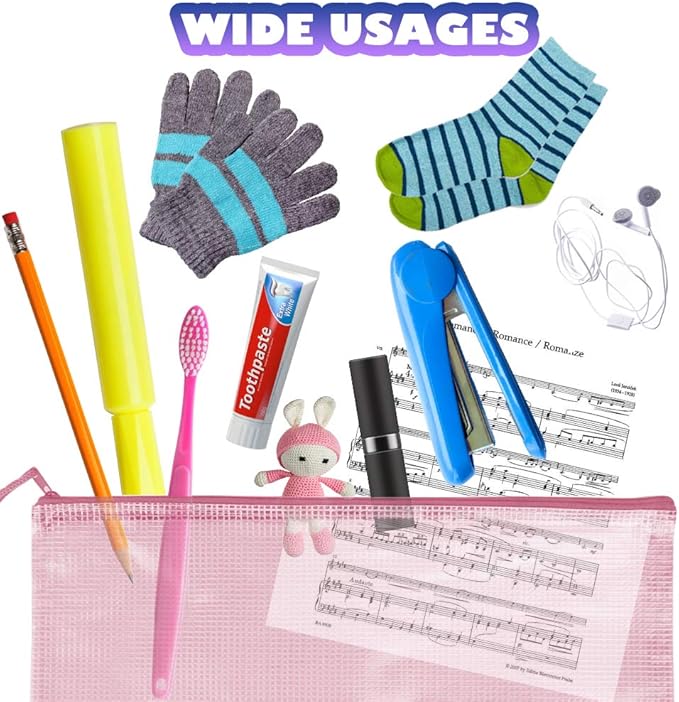 LEOBRO Mesh Zipper Pouches Bags, 10PCS Zipper Pouch, A4 Mesh Bags with Zipper, Zipper Pouches for Organization, Storage Bags for School Office Travel Supplies, File Jackets & File Pockets-DeskLoop Office