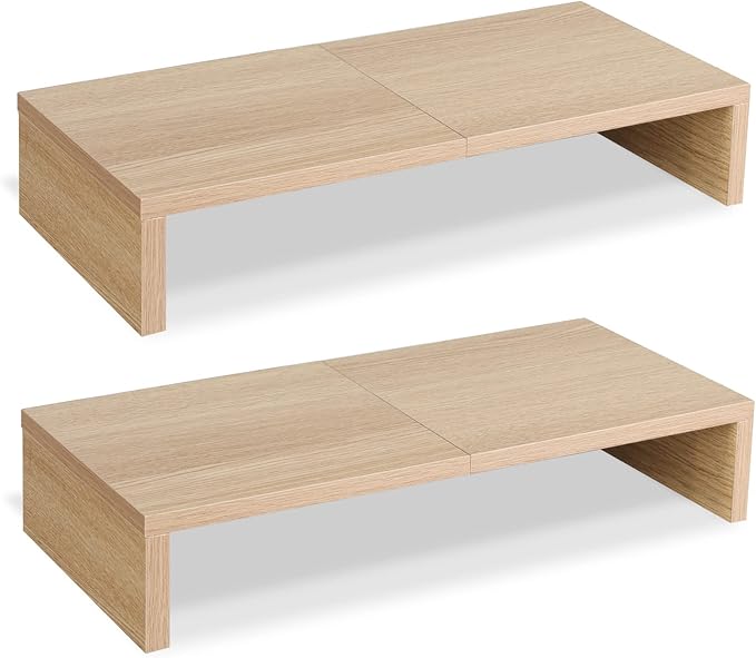 TEAMIX 2 Pack Monitor Stand Riser-20 inch, Wooden Desktop Riser for TV/PC/Laptop/Printer, Cozy Monitor Riser with Storage, Computer Stand Space-Saving-DeskLoop Office