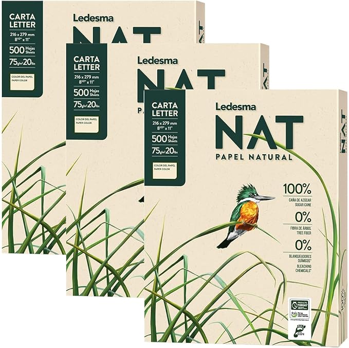 Letter Size (8.5"x11") Natural Sugarcane Pulp Printer Paper, For All Office And Photocopy Printers, Designs, Crafts (3 Reams (1500 Sheets))-DeskLoop Office