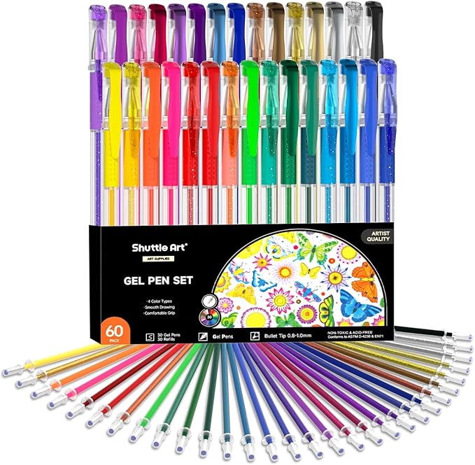 Shuttle Art Gel Pens, 60 Pack Gel Pen Set 30 Colored Gel Pen with 30 Refills for Adults Coloring Books Drawing Doodling Crafts Scrapbooking Journaling-DeskLoop Office