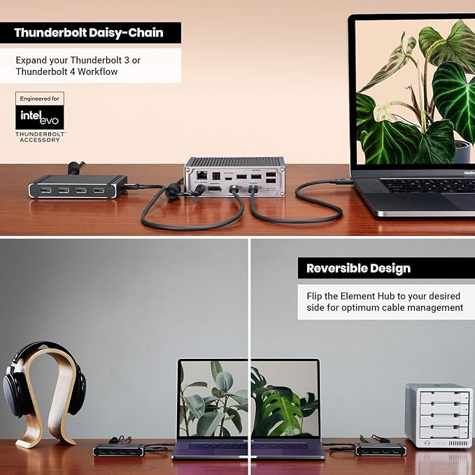 CalDigit Thunderbolt 4 Element Hub - 4X USB4 Ports, USB 3.2 Gen2 10Gb/s, Single 8K or Dual 4K Displays, 60W Charging, 0.8m Cable-DeskLoop Office