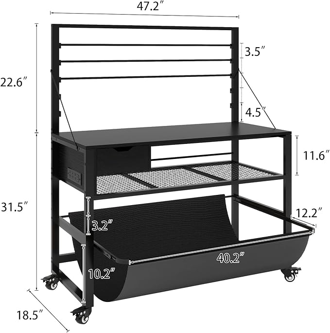Natwind Wide Format Printer Stand, Plotter Workbench Table with Pull-Out Drafting Storage, Roll Paper Holder, Accessory Drawer, Adjustable Storage Shelf for Plotters and Cutting Machines (Black)-DeskLoop Office