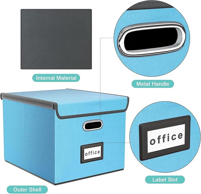 Huolewa Decorative File Organizer Document Storage Boxes with Lids, Linen Hanging Filing Storage Boxes, Decorative Home/Office Filing System for File and Folders Storage-DeskLoop Office