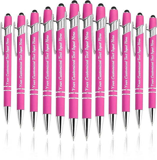 Personalized Ballpoint Pen 12pcs, Custom Pens Free Engraved Bulk with Name Logo, Soft Black Ink Stylus with Touch Metal Office, Gift for Anniversaries, Graduations, Birthdays-DeskLoop Office