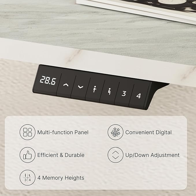 FLEXISPOT EN2 Whole-Piece Standing Desk with Clamp Power Strip, 55 x 28 Electric Stand Up Height Adjustable Desk with Cable Management (White Frame + 55" Marble Grey Top, 2 Packages)-DeskLoop Office