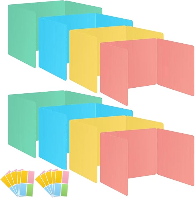 24 Pack Desk Privacy Panel Desk Divider - Pastel Colorful Testing Dividers for Classroom Supplies- Easy Clean Privacy Shields for Student Testing Desk dividers- Includes Extra Labels-DeskLoop Office