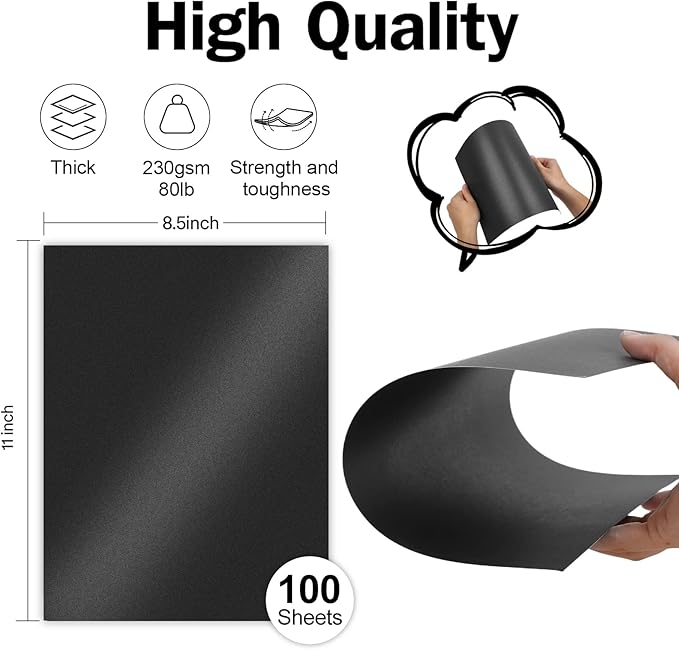 100 Sheets Black Shimmer Cardstock 8.5 x 11 Metallic Paper, Goefun 80lb Card Stock Letter Size Sheets for Halloween, Invitations, Scrapbooking, Crafts, Graduations-DeskLoop Office
