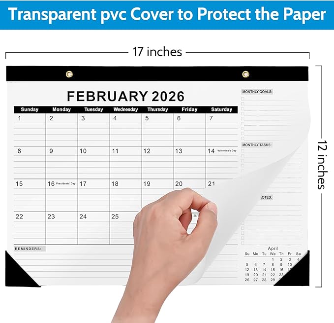 2026 Desk Calendar - Desk Calendar 2026 from Jan. 2026 to Dec 2026, Large 17" x 12" Desktop Monthly Calendar with Clear Waterproof Cover for Home School Office Desk Top Organizing-DeskLoop Office