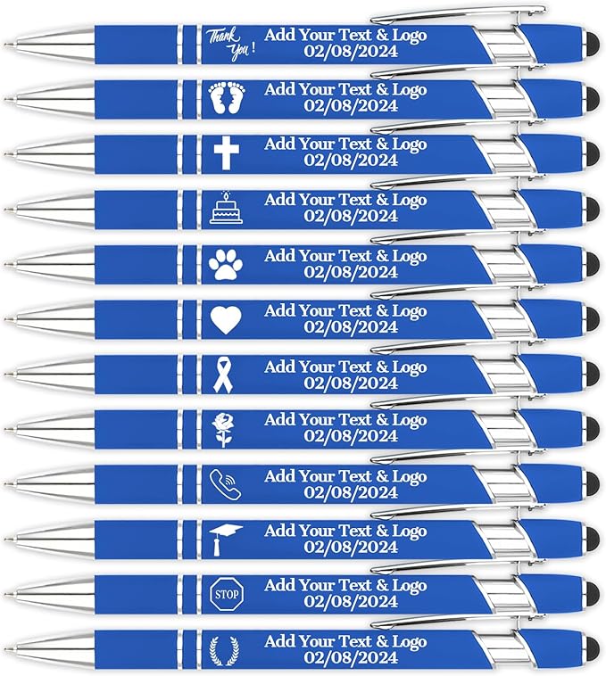 Personalized Pens with Name Logo or Message, Custom Free Engraving Metal Ballpoint Pen with Black Ink Customized Gift for Business, Graduation and Promotions (Blue)-DeskLoop Office