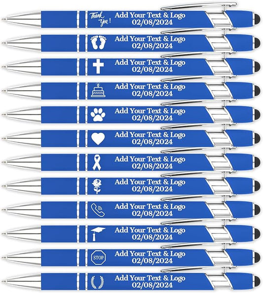 Personalized Pens with Name Logo or Message, Custom Free Engraving Metal Ballpoint Pen with Black Ink Customized Gift for Business, Graduation and Promotions (Blue)-DeskLoop Office