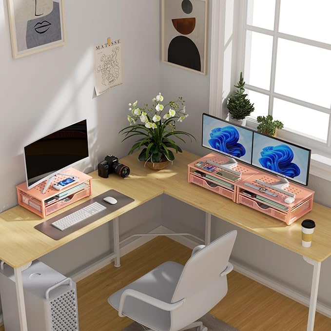 gianotter Computer Monitor Stand Riser, office organizer with Drawer, Office Organizers Storage for Classroom Office Supplies (Rose)-DeskLoop Office